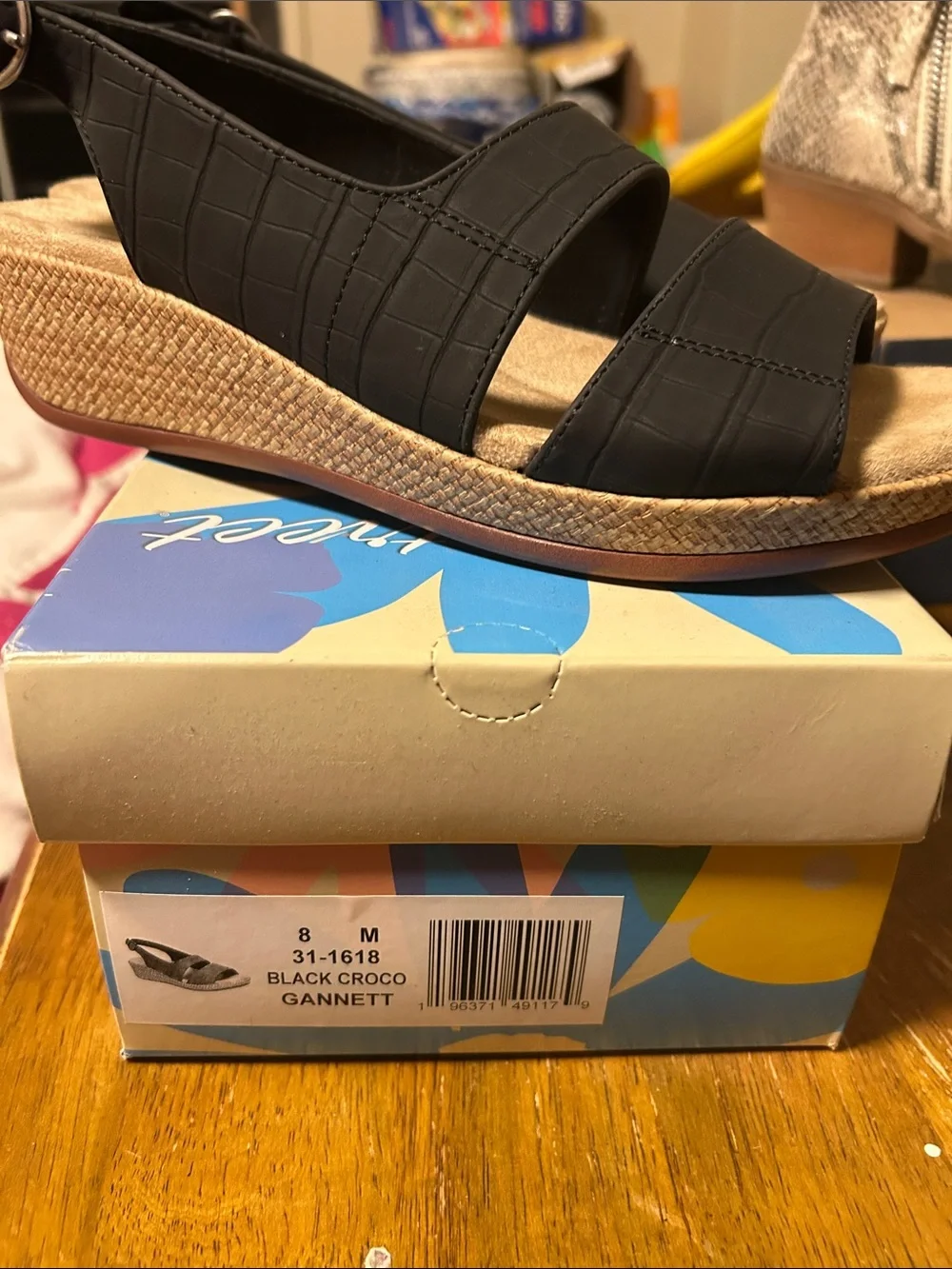 easy street Black Croc Wedge Sandal